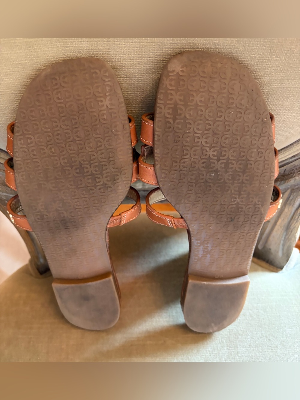 Sam Edelman $100 Embossed Leather Bay Slide 6.5 Cognac Excellent - Picture 5 of 5